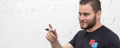 Workshop to teach words in Arabic and tabbouleh recipe