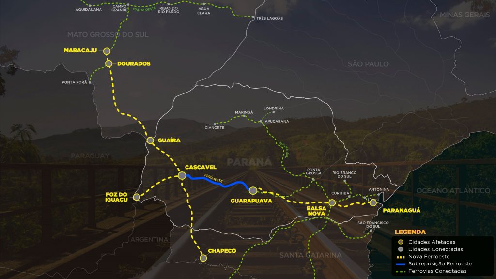 Map with the Nova Ferroeste path