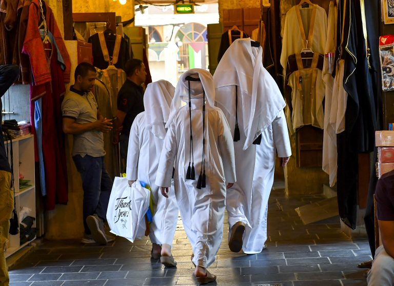 People are shopping at the Souq Waqif Traditional Market before the upcoming Eid al-Adha in Doha, Qatar, on June 15, 2024. Muslims in Qatar are celebrating Eid al-Adha on June 16, 2024, by sacrificing sheep, goats, buffalos, camels, and cows to commemorate Prophet Abraham's willingness to sacrifice his son, Ismail, on God's command. (Photo by Noushad Thekkayil/NurPhoto) (Photo by Noushad Thekkayil / NurPhoto / NurPhoto via AFP)
