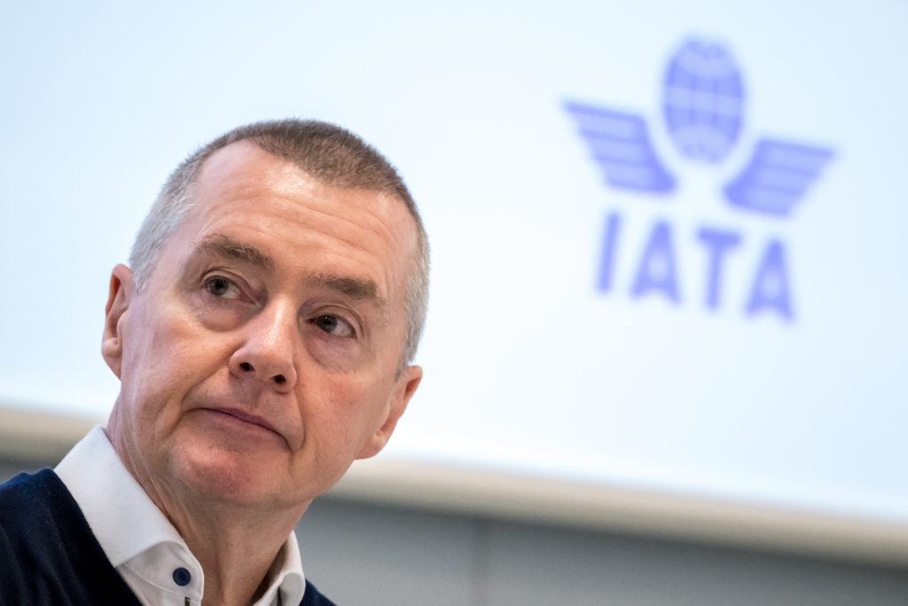 International Air Transport Association (IATA) director general Willie Walsh looks on during the IATA Global Media Day in Geneva, on December 6, 2023. (Photo by Fabrice COFFRINI / AFP)