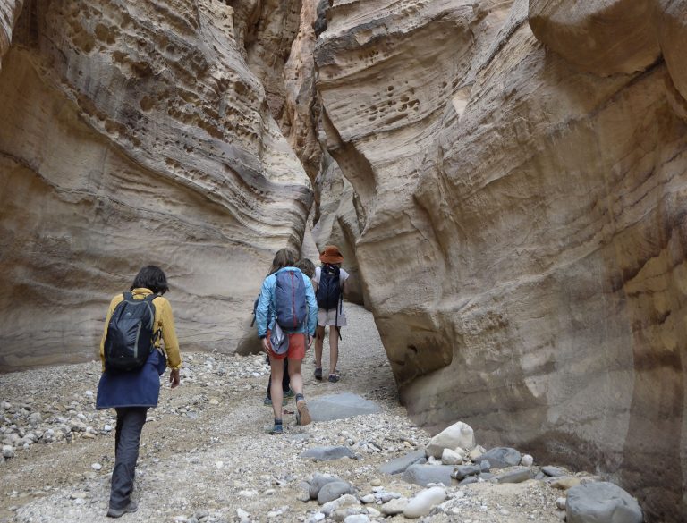 سياح يتنزهون في مضيق في وادي الغوير في الأردن