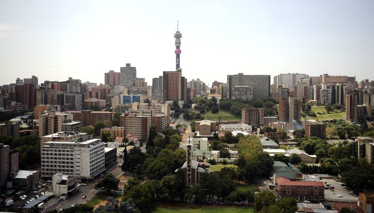 This picture taken on February 28, 2012 shows a view of Johannesburg. Downtown Johannesburg, once a bastion of apartheid South Africa, became a case study in urban decay in the 1990s as a shocking crime wave terrorised the city, leaving squatters to take over buildings that fell into squalor. Most businesses and residents moved to safer neighbourhoods, leaving the city centre a place dominated by slumlords exploiting the poor.