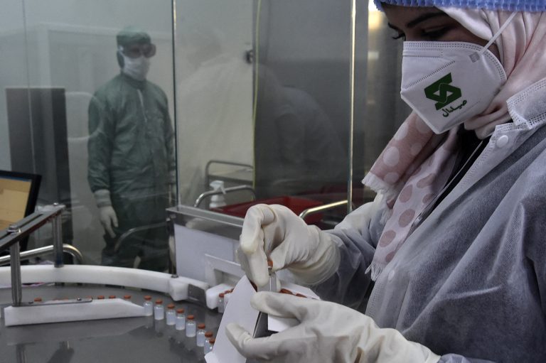 Manufacturing of CoronaVac Covid-19 vaccine at a Saidal plant in 2021