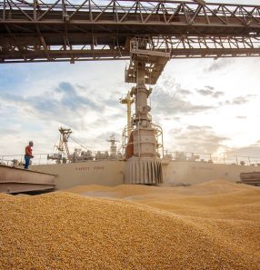 Embarque de grãos em navio. Países árabes aparecem entre os principais compradores em ano que agronegócio sofreu com fenômenos climáticos