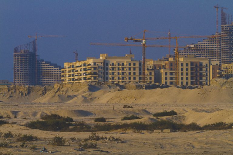 Middle East, United Arab Emirates, Emirate of Sharjah. Buildings under construction.. Al Mamzar district (Photo by Philippe TURPIN / Photononstop / Photononstop via AFP)