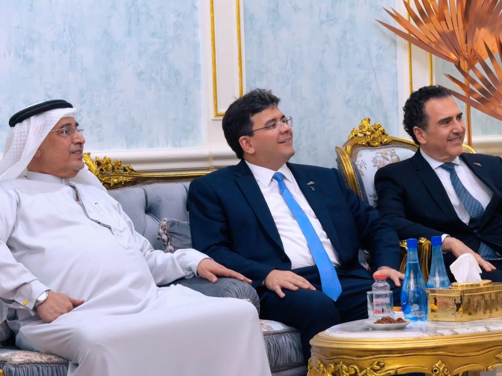 O presidente do Consórcio Nordeste, Rafael Fonteles (ao Centro) e o presidente da Câmara Árabe, William Adib Dib Junior (à direita): viagem para apresentar oportunidades no Brasil