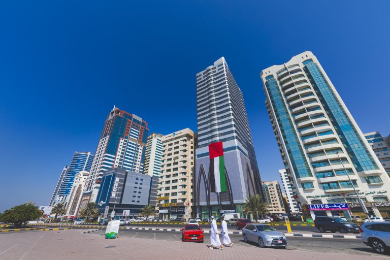 Middle East, United Arab Emirates, Emirate of Sharjah, corniche (Photo by Philippe TURPIN / Photononstop via AFP)