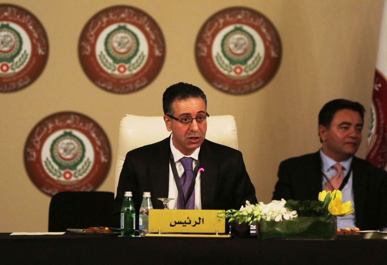 AMMAN, JORDAN - MARCH 26: Jordan's Minister of Industry, Trade and Supply and Arab League's Permanent Representative of Mauretania Yarub Qudah chairs the 28th Arab League Summit Preparatory Meeting of Permanent Representatives with the attendance of Secretary-General of the Arab League Ahmed Aboul Gheit (not seen) in Amman, Jordan on March 26, 2017. Salah Malkawi / Anadolu Agency (Photo by SALAH MALKAWI / ANADOLU AGENCY / Anadolu via AFP)