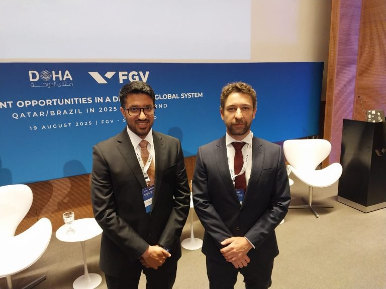 FGV, Doha Forum sign cooperation agreement Al-Kuwari and Stier signed the agreement on behalf of the institutions of Qatar and Brazil