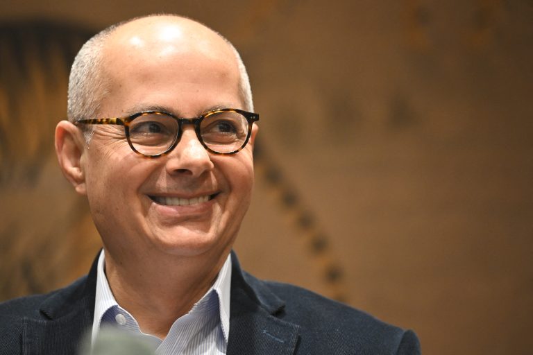The Arab winner of the Nobel Prize in Chemistry American-Jordanian scientist Omar Yaghi holds a press conference after winning the 2025 Nobel Prize for Chemistry, in Brussels on October 8, 2025. The chemistry Nobel was awarded on October 8 to three scientists who discovered a revolutionary way of making materials full of tiny holes that can do everything from sucking water out of the desert air to capturing climate-warming carbon dioxide. (Photo by Nicolas TUCAT / AFP)