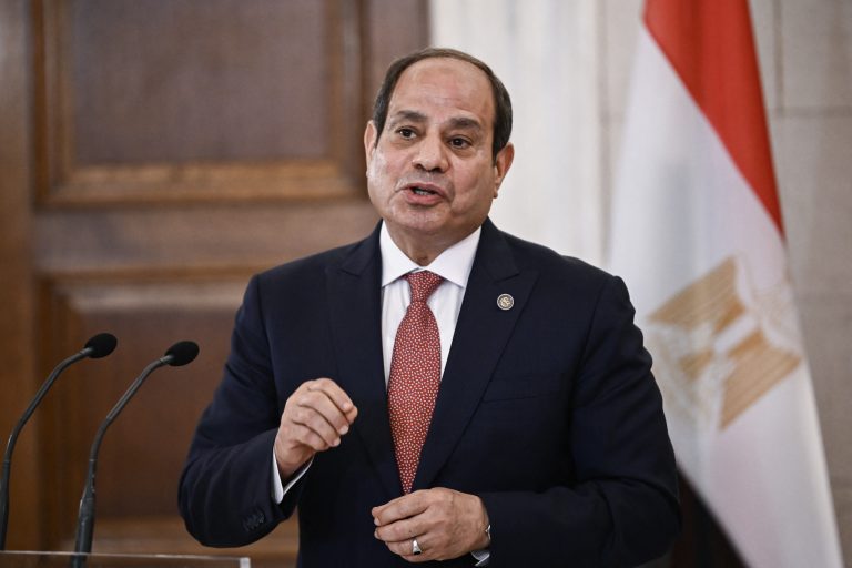 Egyptian President Abdel Fattah El-Sisi speaks during a joint press conference with Greek Prime Minister following their meeting as part of a visit in Athens on May 7, 2025. (Photo by Aris MESSINIS / AFP)