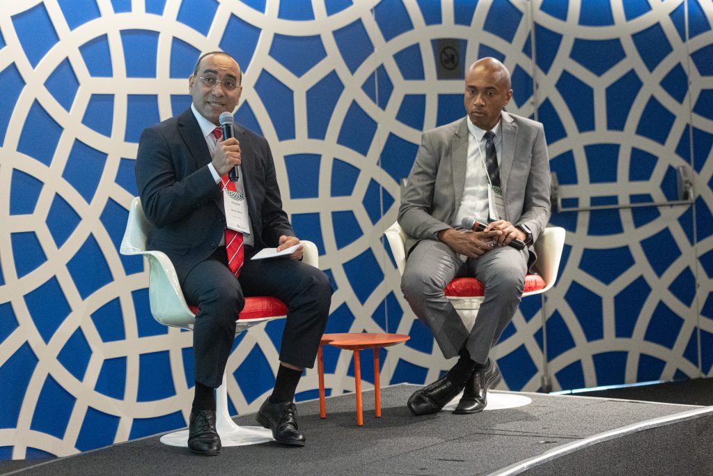 Othman Baba (L), from Royal Air Maroc, and Luis Sobrinho, a consultant at InvestSP, took part in the event