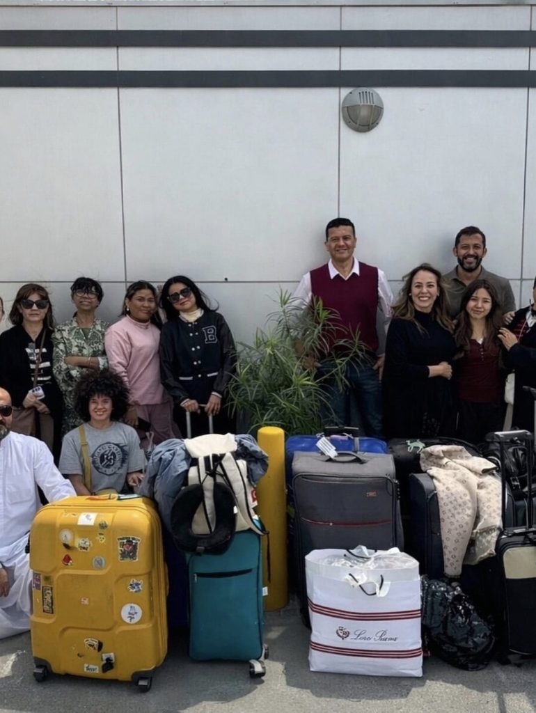 Brazil’s ambassador to Bahrain, Adriano Silva Pucci (in the red vest), accompanies the departure to Saudi Arabia