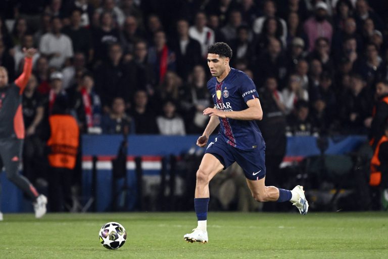 Morocco brings star players to the World Cup Achraf Hakimi (PSG) in action during the UEFA Champions League 2025/26 semi final first leg match between Paris Saint-Germain and Bayern Munich at the Parc des Princes Stadium in Paris, on April 28, 2026. Photo Jean-Marie Hervio / KMSP (Photo by HERVIO Jean-Marie / KMSP via AFP)